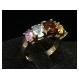 Sterling ring w/ multi-gemstones, size 5