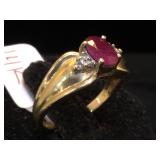 14k GOLD & Red gems ring, size 5, 3.3g