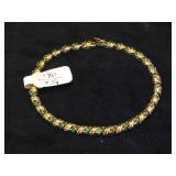 14k GOLD & green gemstone bracelet, 7.5g, m