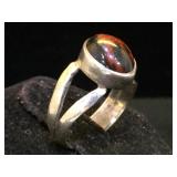 Sterling & Mahogany ring, size 3.5