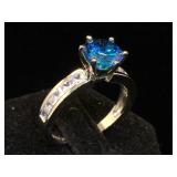 Sterling ring w/ blue & clear gemstones, size 7.5