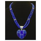 Sterling & Lapis beaded necklace w/ heart