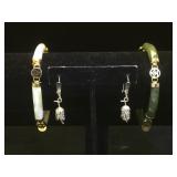 2- Asian style Jade & MOP BRACELETS & a pair of