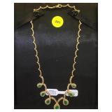 14k GOLD & emerald & diamond necklace, 28.4g
