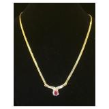 14k GOLD necklace w/ Ruby & Diamonds, 8.2g