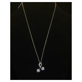 14k GOLD double heart necklace w/ clear gemstones