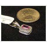 14k GOLD Pendant w/ pink Sapphire & Diamonds,