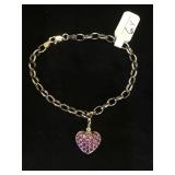 14k GOLD Chain bracelet w/ Amethyst heart
