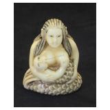 Signed ivory scrimshaw netsuke, approx 2 inches