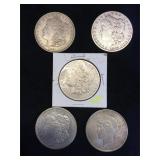 5- MORGAN & PEACE SILVER DOLLARS, 5 x $