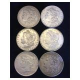 6- MORGAN & PEACE SILVER DOLLARS, 6 x $