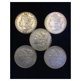 5- MORGAN SILVER DOLLARS, 5 x $