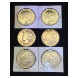 6 - MORGAN & PEACE SILVER DOLLARS, 6 x $