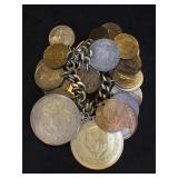 Coin bracelet, 1921 Morgan $1 & foreign coins