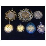 Assortment of coin pendants, buffalo nickels,