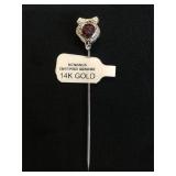 14k GOLD & red gemstone stick pin, 1.5g