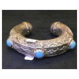 Sterling & blue gemstone cuff, 54g