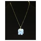 14k Gold & Jade elephant pendant & chain, 2g
