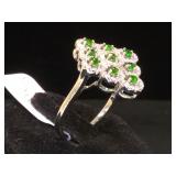 Sterling ring w/ Emeralds & Diamonds, size 7.5