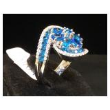 Sterling ring w/ blue & clear gemstones, size 7.5