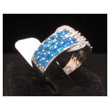 Sterling ring w/ blue & clear gemstones, size 6.5