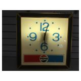 Vintage light up Pepsi clock, size 19x19 inches,