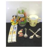 Vintage Disney toothbrushes, Mickey mouse spoon,