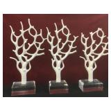 3- porcelain trees on acrylic bases, 24 in. Tall,