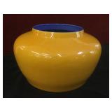 Large Asian porcelain yellow & blue vase w/