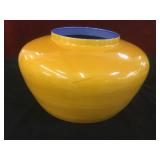 Large Asian porcelain yellow & blue vase w/