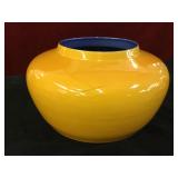 Large Asian porcelain yellow & blue vase w/