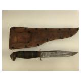 Vintage hand-made knife with wood band  handle