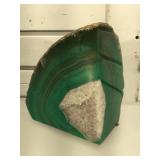 7 in tall geode corner - sea-green with quartz