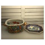 Asian 7.5 in tall ceramic Koi pot and ceramic