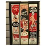 Framed NOS condom machine stickers - under glass