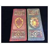 2-vintage  leather score pads w/ hand-painted