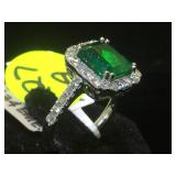 Platinum  cast Emerald  & Diamond ring ,size 6,