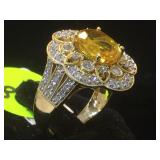 14k GOLD  cast Yellow Sapphire & Diamond ring,