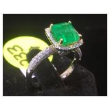 18k Gold  cast Emerald & Diamond ring, size 5, w/