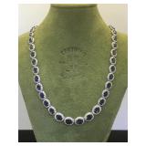 14k White Gold  cast Sapphire & Diamond necklace,