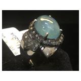 Sterling ring W/ Diamonds & Aquamarine ,w/