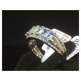 Sterling ring w/ Aquamarine & Diamonds, size 6,