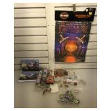 Harley Davidson cards, dice, dart wings, flag,