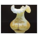 Handpainted Fenton Burmese glass vase by Nancy G