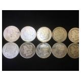 10- MORGAN SILVER DOLLARS,  various years, 10 x $