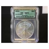 2003 American Silver Eagle, cased & graded