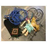 Lot of assorted items incl. Air hose, tennis