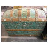 Antique steamer trunk with copper overlay - all
