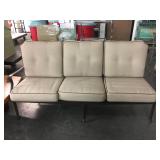 3-seat metal patio bench - cushions in good