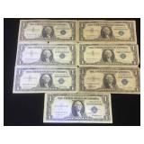 6- $1 Silver Certificates & 1- $1 Star note